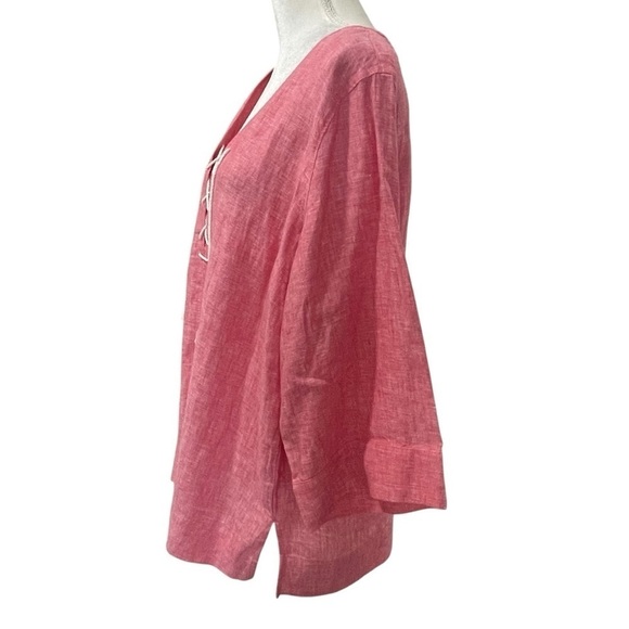 New Tommy Bahama Coastalina 3/4 Sleeve V Neck Tassel Linen Tunic Blouse Pink - Picture 6 of 15